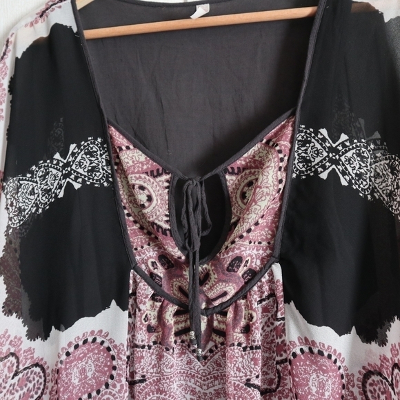 FREE People Marla Dreams Dress Black Combo Purple Floral Boho Hippie Slouchy - Picture 4 of 11